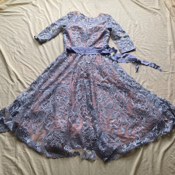 BHLDN | Lace Overlay Midi Dress | Nude & Silver | Size 8 | NWOT - Picture 2 of 4